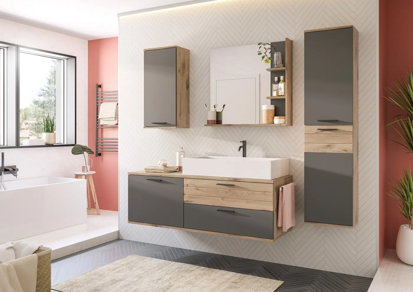 Hängeschrank groß Mason | Nox Oak / Basalt grau
