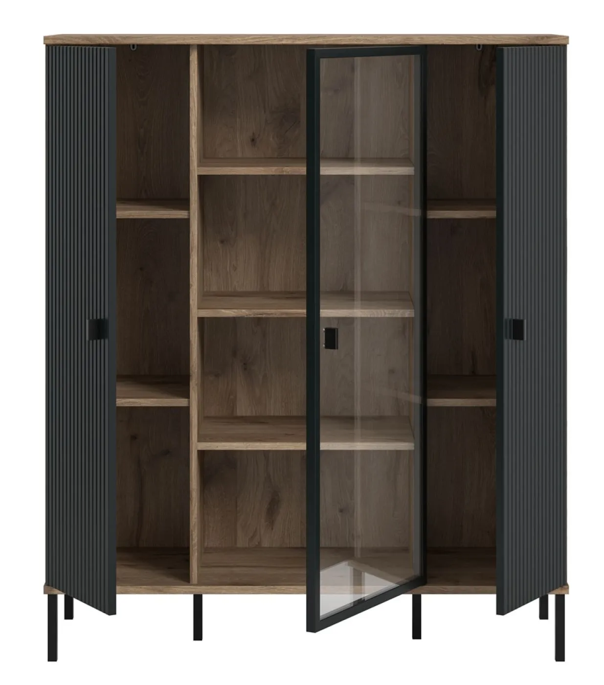 Highboard Chess | Nox Oak / schwarz ohne Beleuchtung