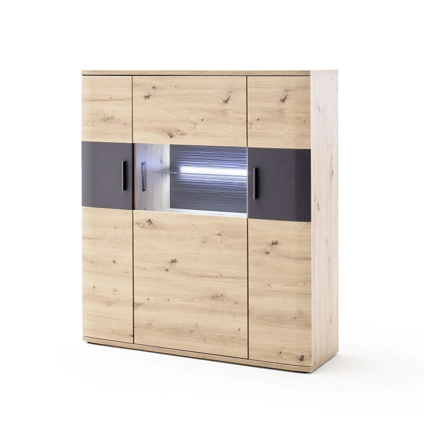 Highboard Cortona | Balkeneiche / anthrazit | mit 1er Set LED Rückwandbeleuchtung 45 cm