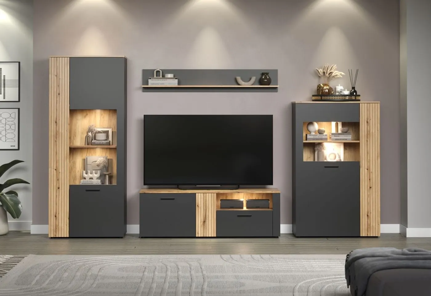 Highboard Esteban 1 | Anthrazit / Coast Evoke Oak