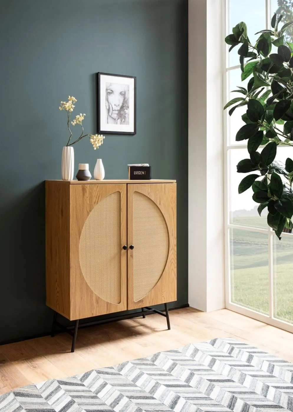 Kommode French | Geflecht | braun / schwarz