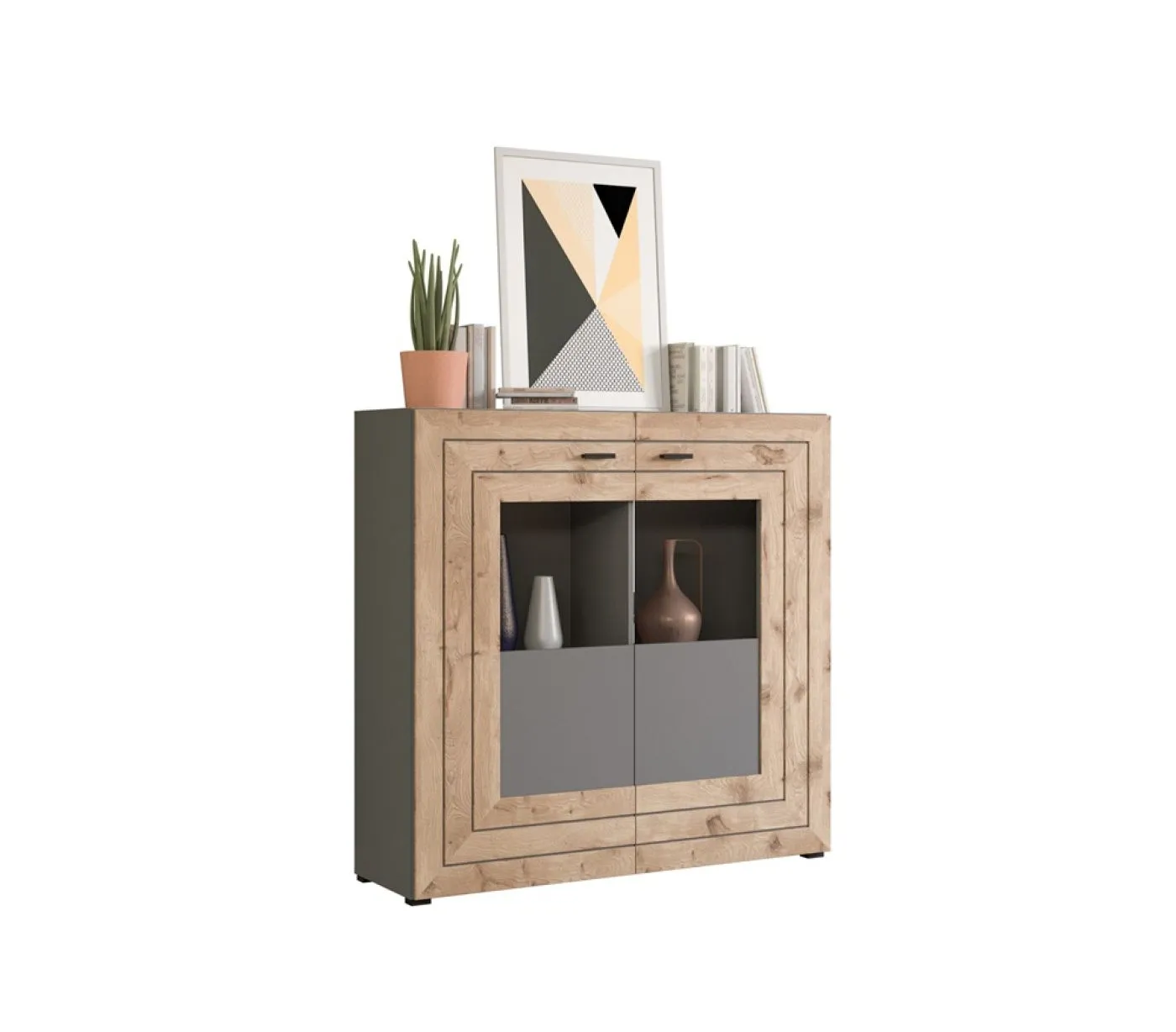 Highboard Freno | grau matt / Nox Oak | LED Beleuchtung