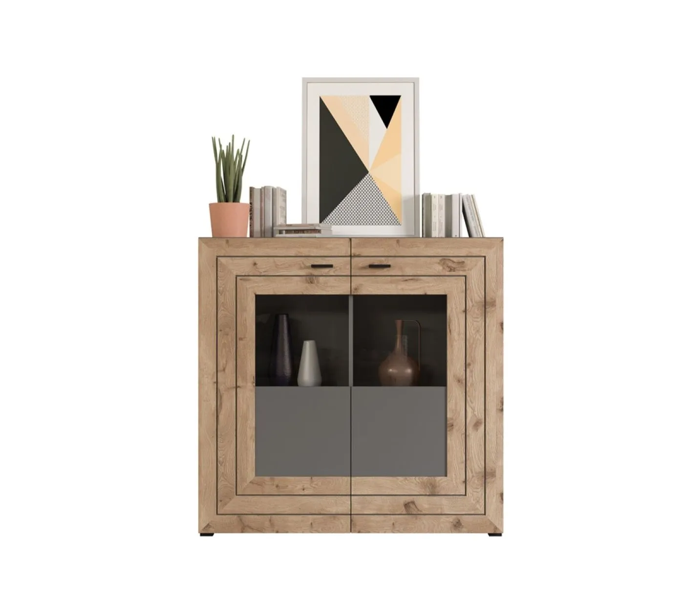 Highboard Freno | grau matt / Nox Oak | ohne Beleuchtung