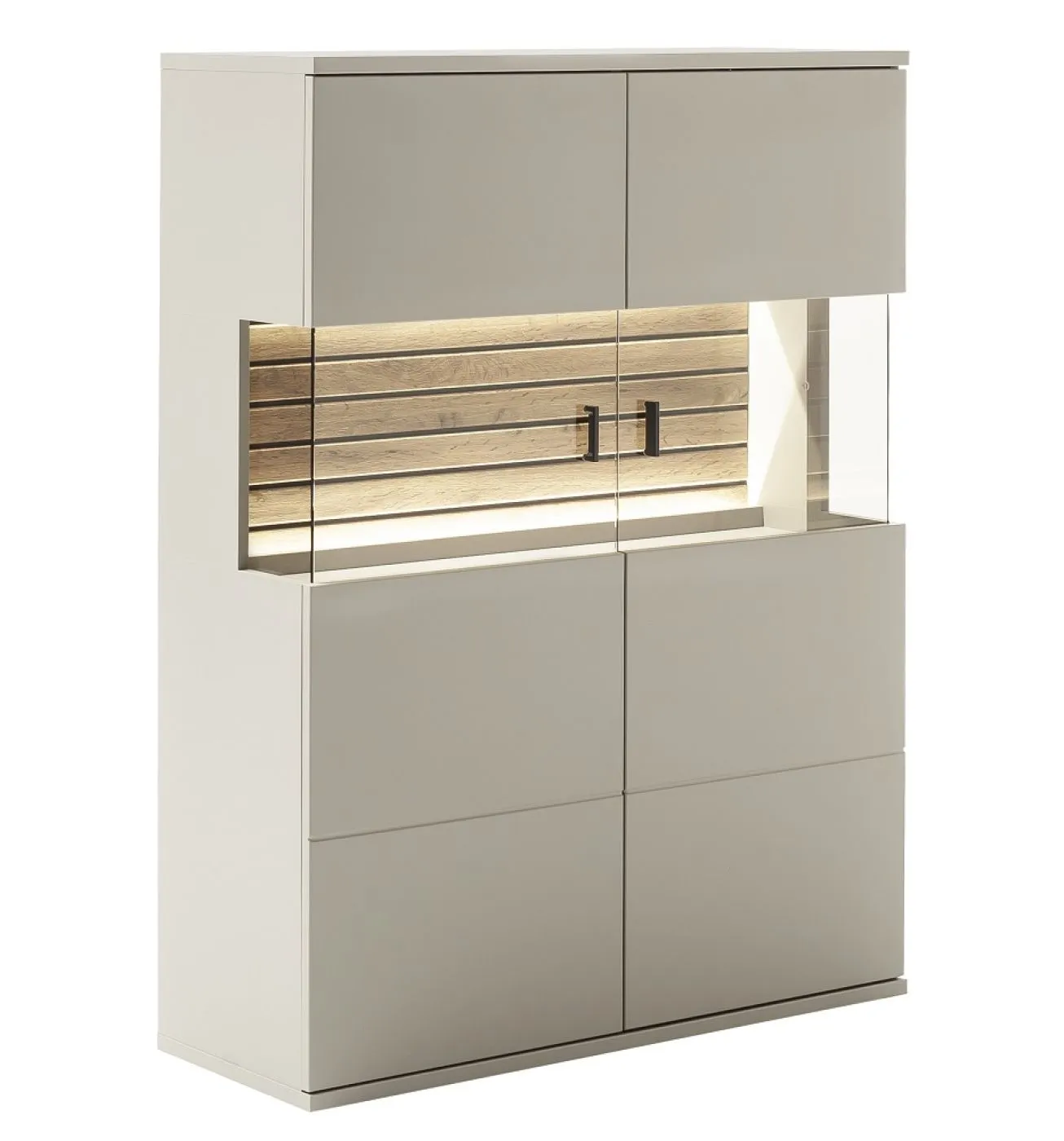 Highboard Lüttich 2 | Basalt / Wotan Eiche | mit Bandbeleuchtung