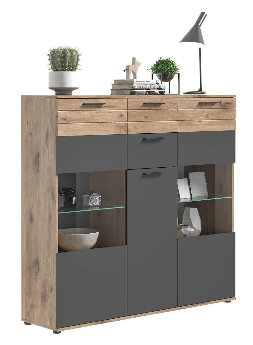 Highboard Mason | Nox Oak / Basalt Grau