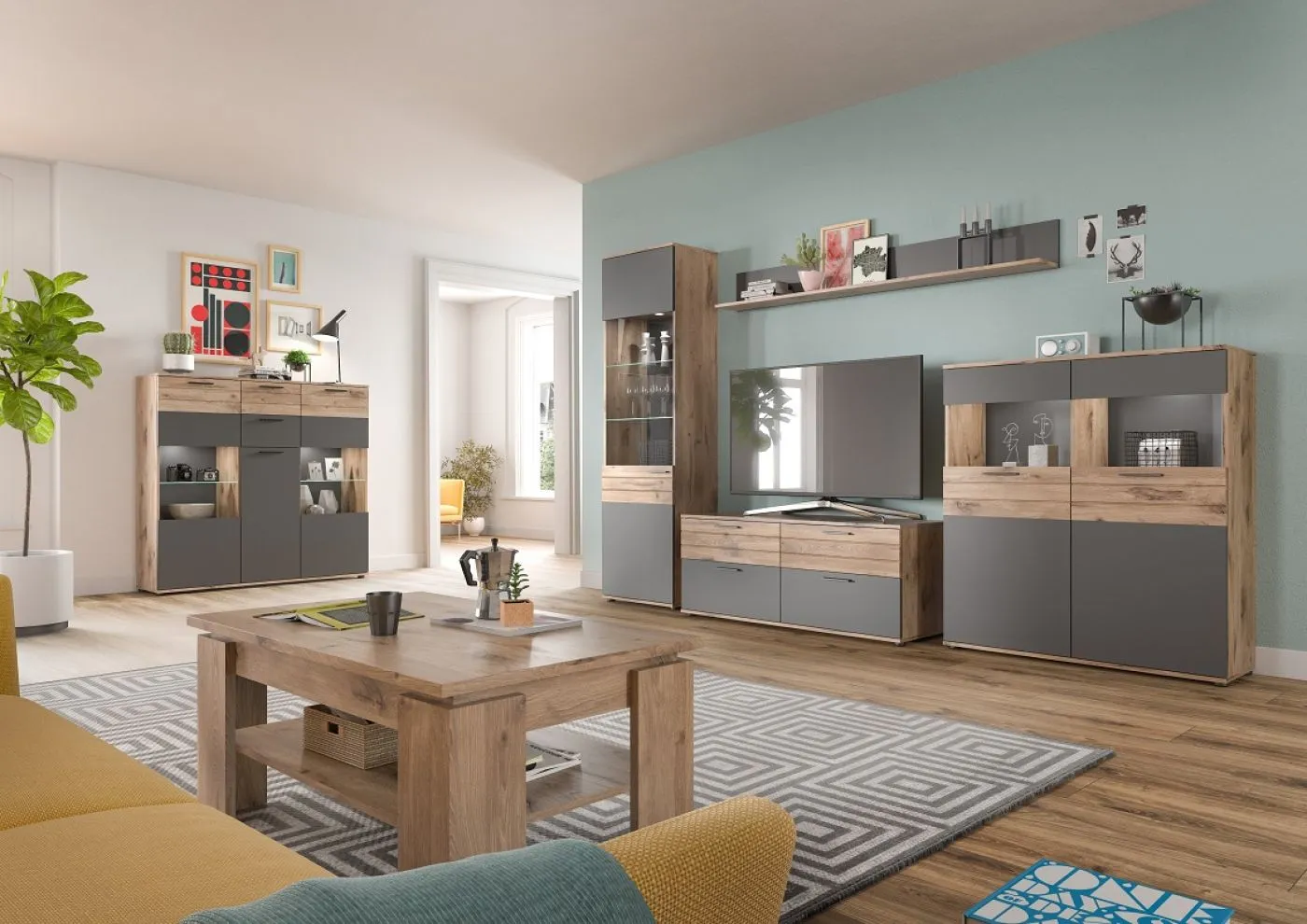 Highboard Mason | Nox Oak / Basalt Grau