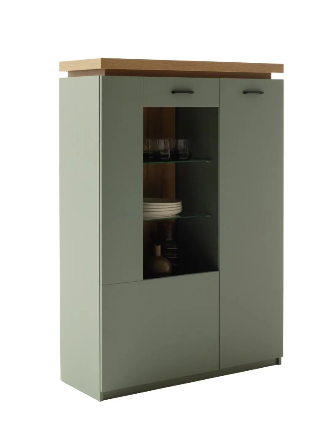 Highboard Moniz 1 | Salbei grün / Eiche Evoke | mit LED Rückwandbeleuchtung