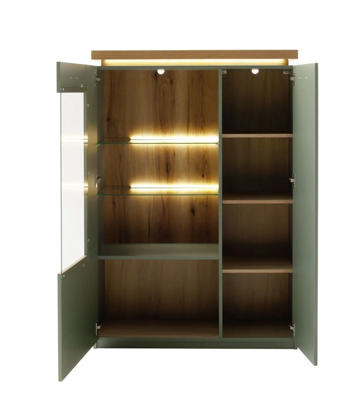 Highboard Moniz 1 | Salbei grün / Eiche Evoke | mit LED Rückwandbeleuchtung