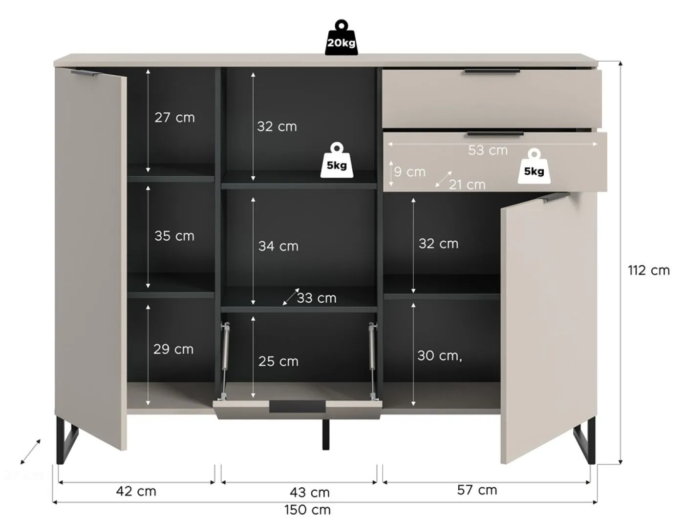 Highboard Noida | Kaschmir / schwarz