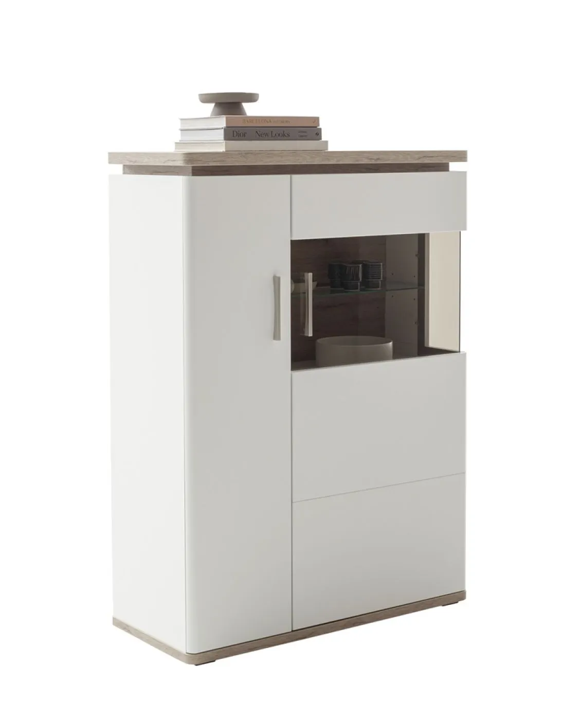Highboard Palermo 1 | Soft white / Viking Oak | LED Beleuchtung