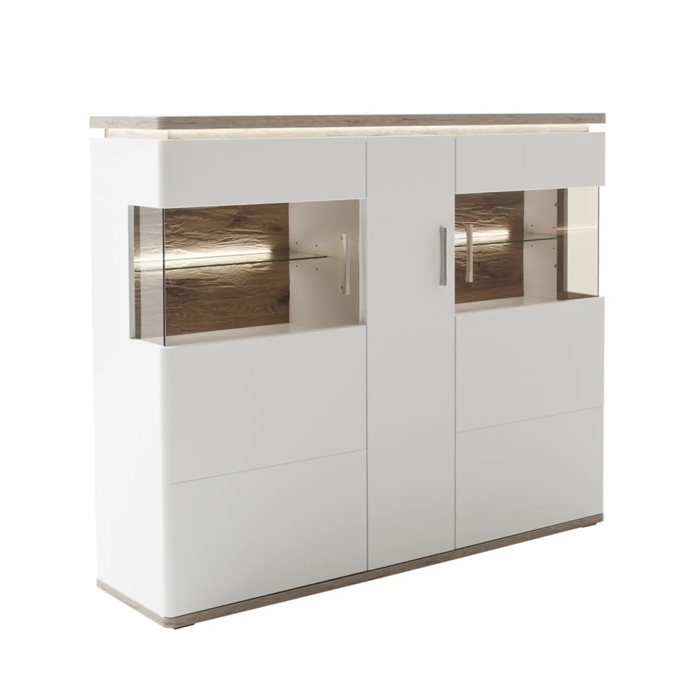 Highboard Palermo | Soft white / Viking Oak | LED Beleuchtung