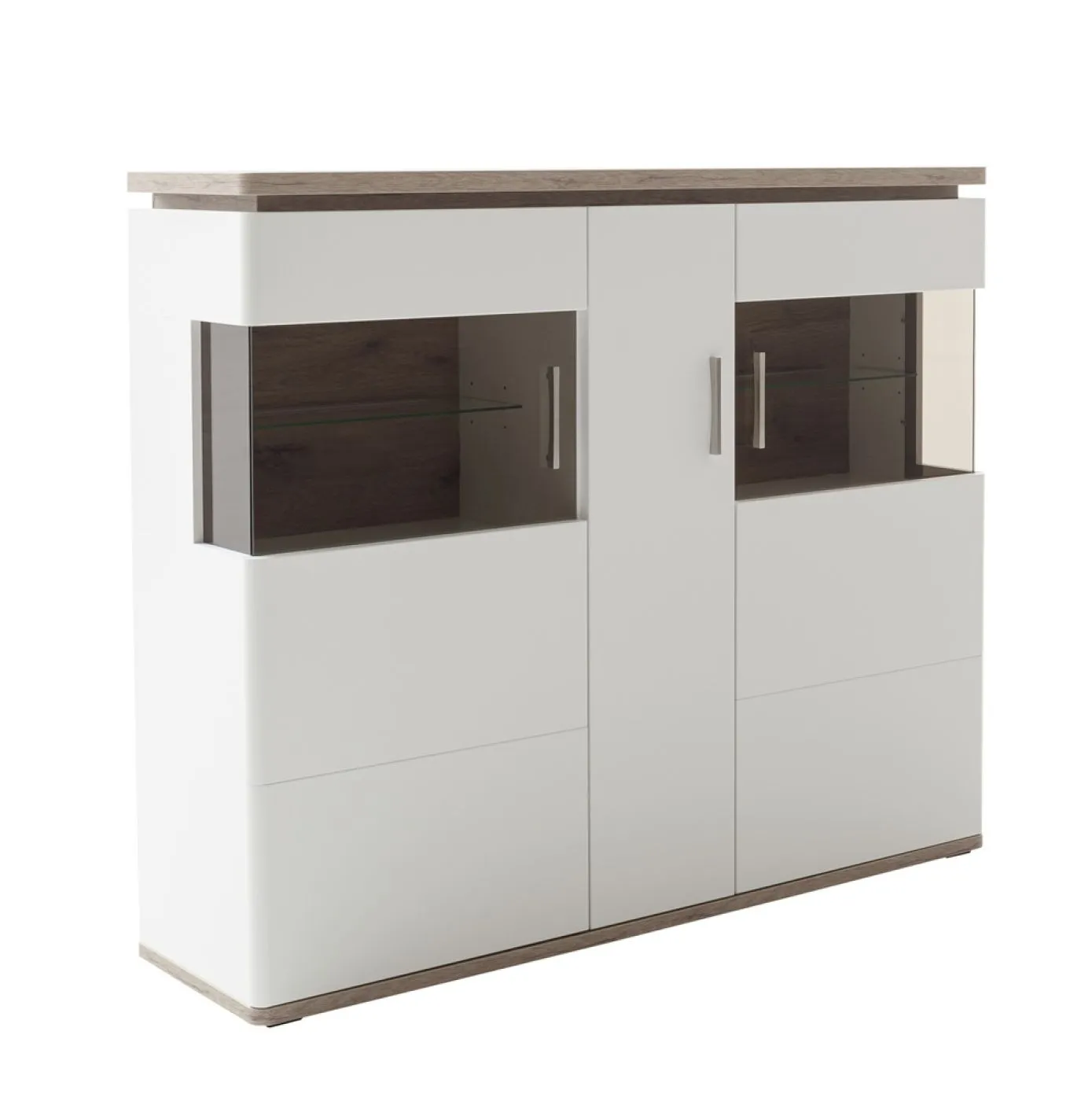 Highboard Palermo | Soft white / Viking Oak | LED Beleuchtung