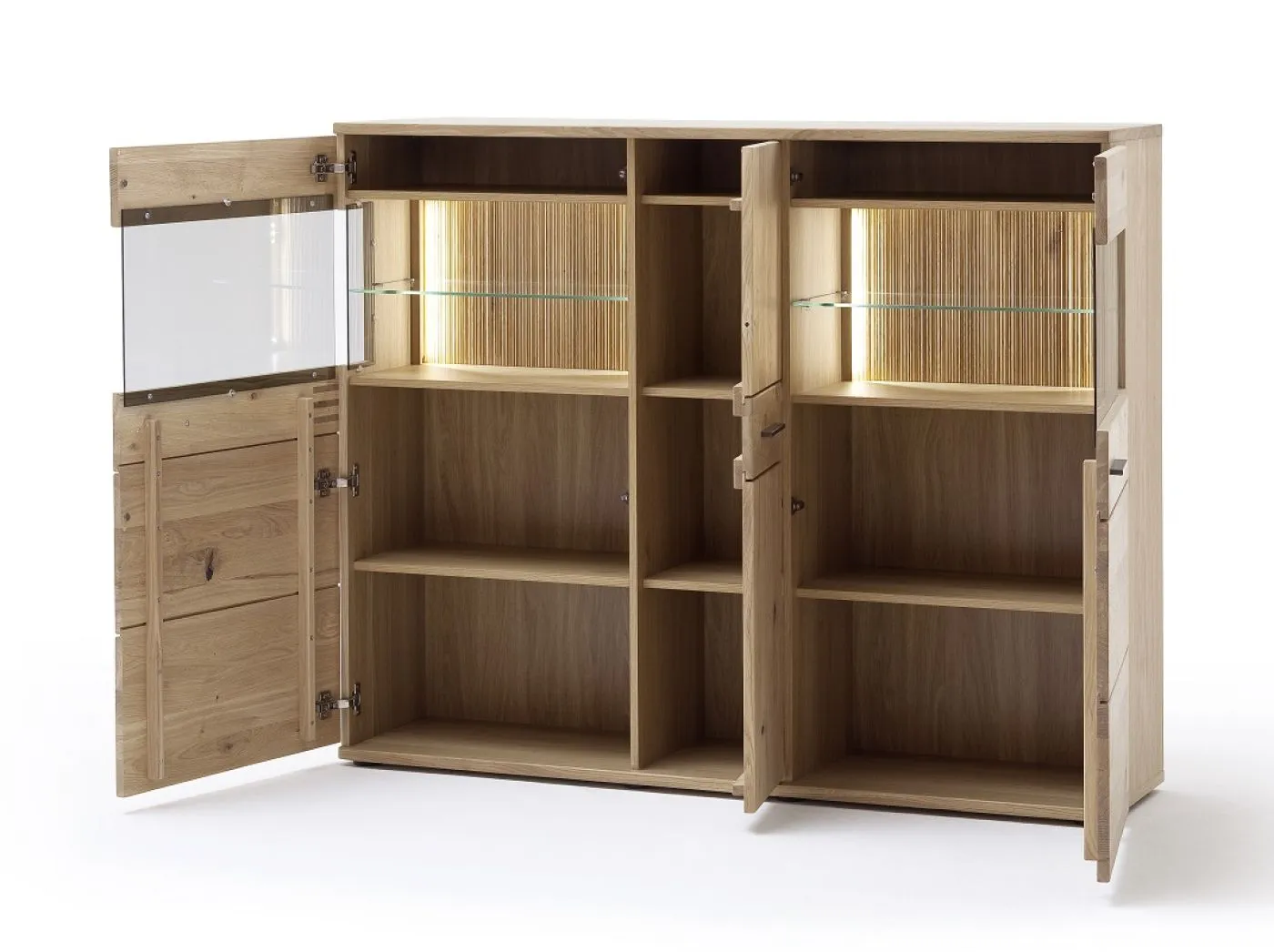 Highboard Salvador | Balkeneiche Bianco | mit 4er Set LED Beleuchtung 30 cm