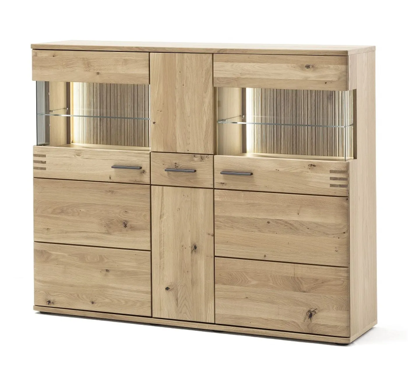 Highboard Salvador | Balkeneiche Bianco | mit 4er Set LED Beleuchtung 30 cm