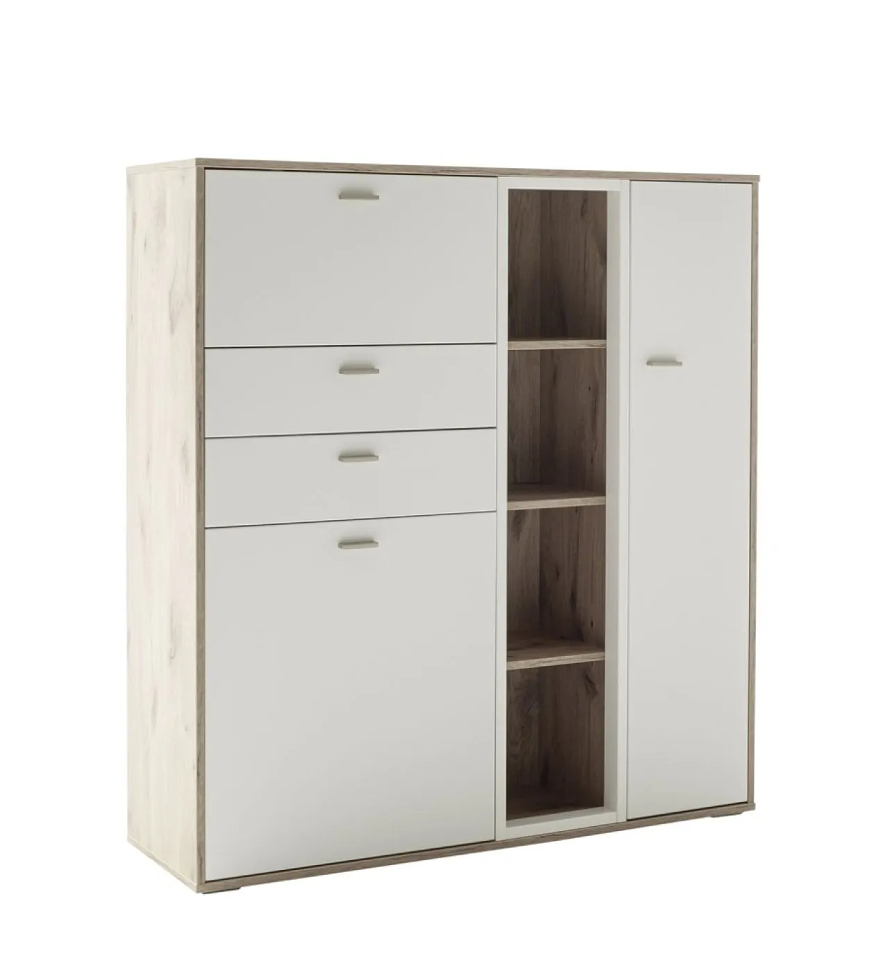 Highboard Santerno | Soft white / Viking Oak | mit Beleuchtung