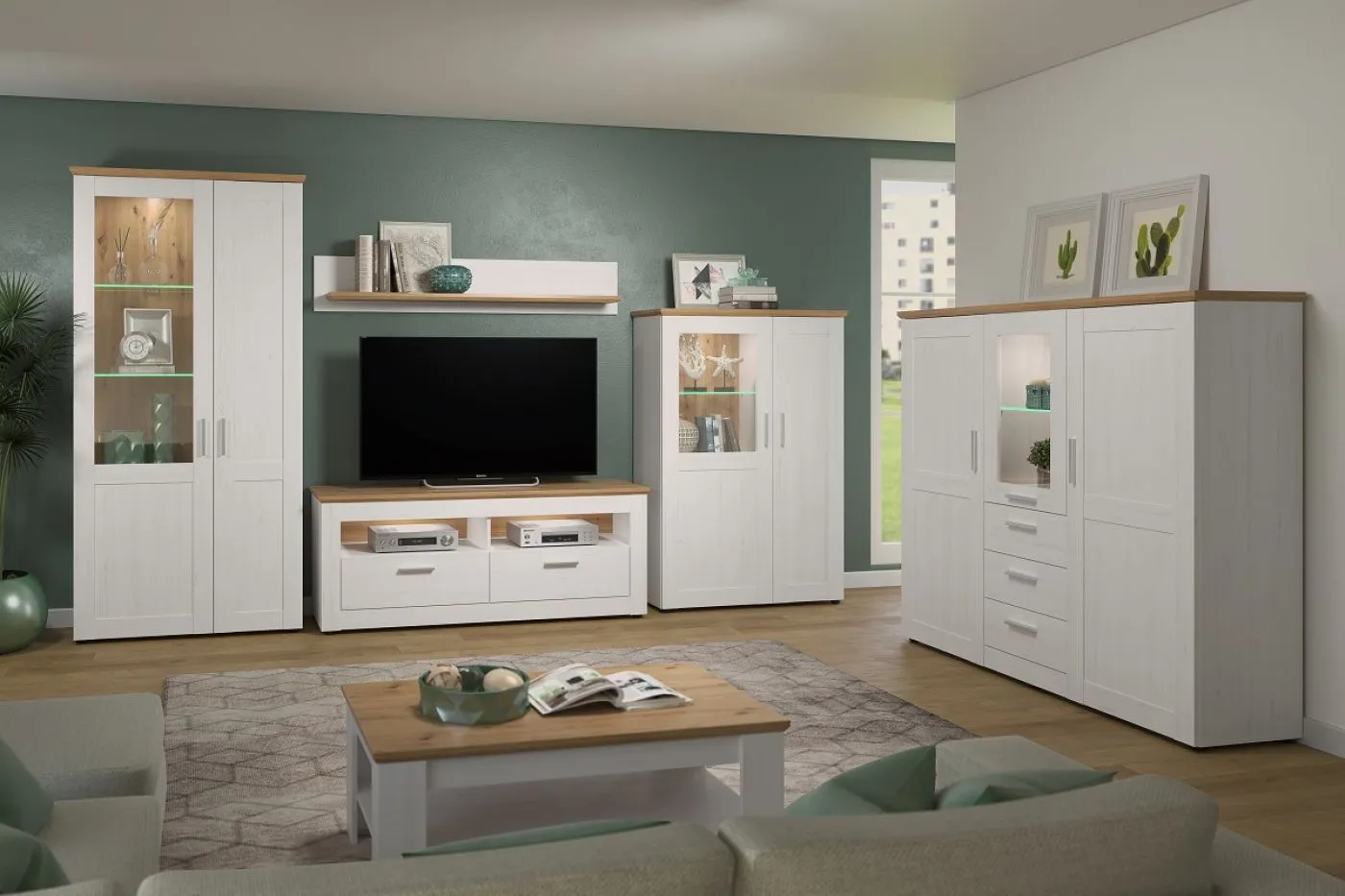 Highboard Shade | Andersen Pinie weiß / Artisan Eiche | Landhausstil | Komplettset