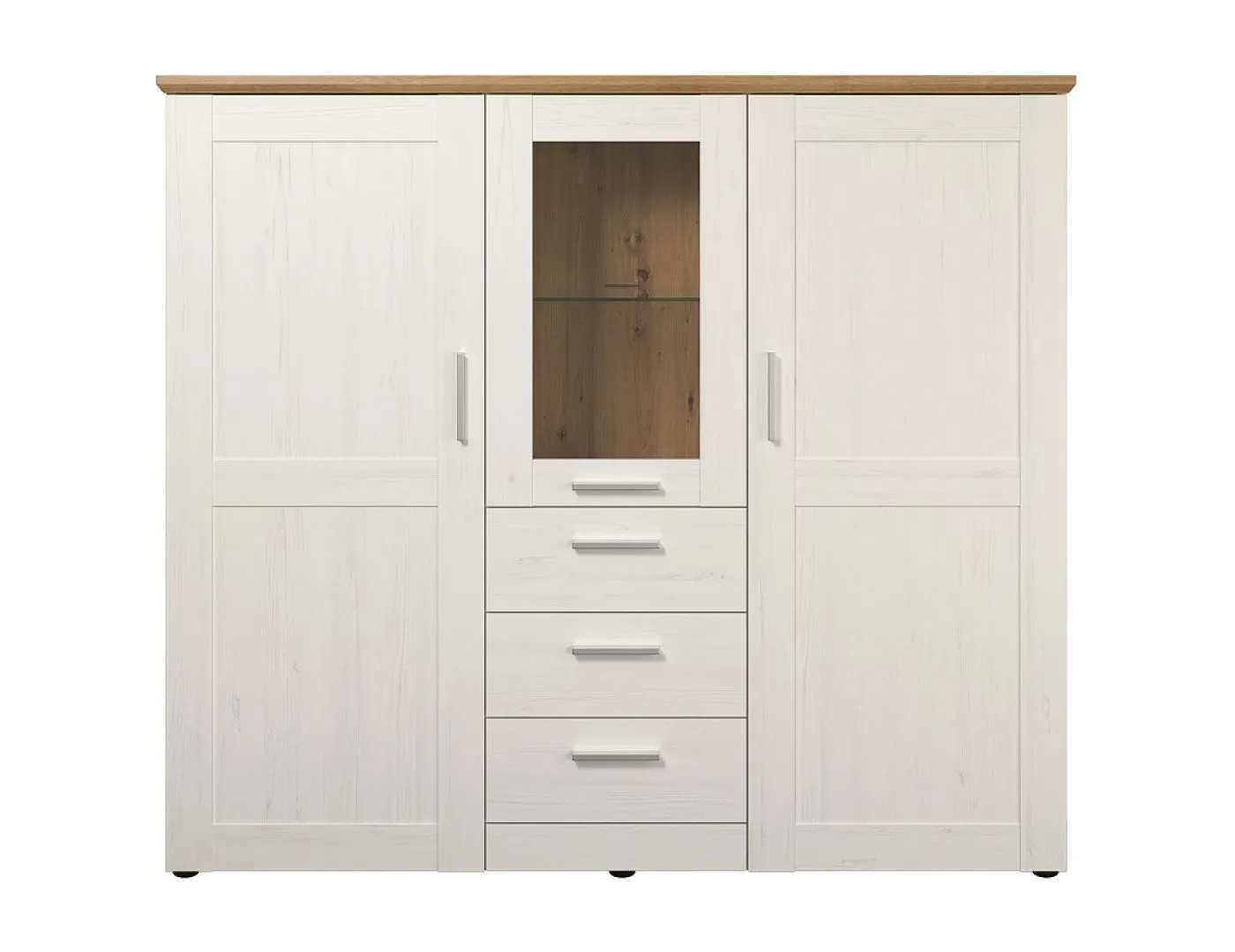 Highboard Shade | Andersen Pinie weiß / Artisan Eiche | Landhausstil | mit 1er Set LED Glasbodenclips