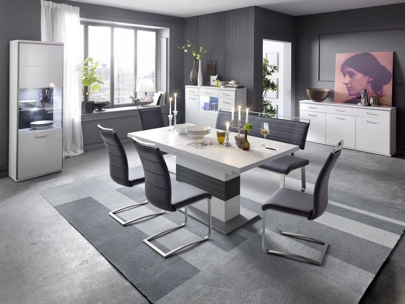 Highboard Trento | weiß Hochglanz | LED Beleuchtung