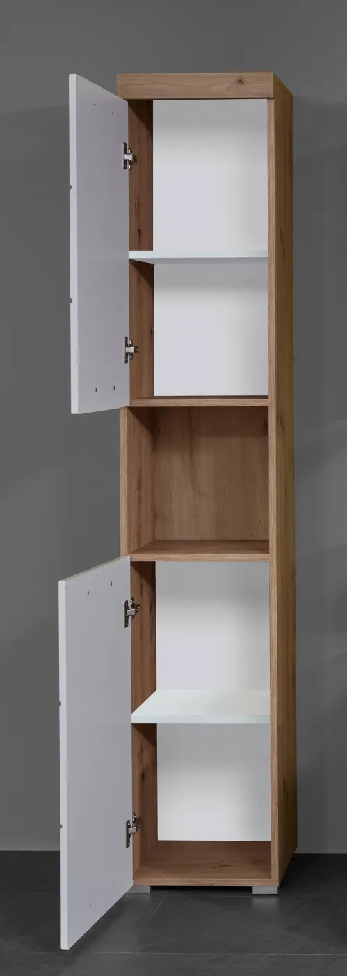 Hochschrank Amanda | weiß Hochglanz / Eiche Asteiche