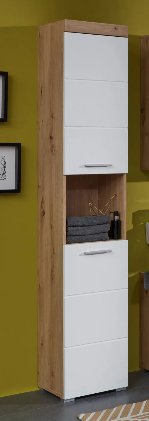 Hochschrank Amanda | weiß Hochglanz / Eiche Asteiche