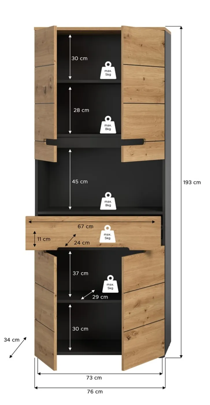 Hochschrank breit Canu | Artisan Eiche / Basalt grau