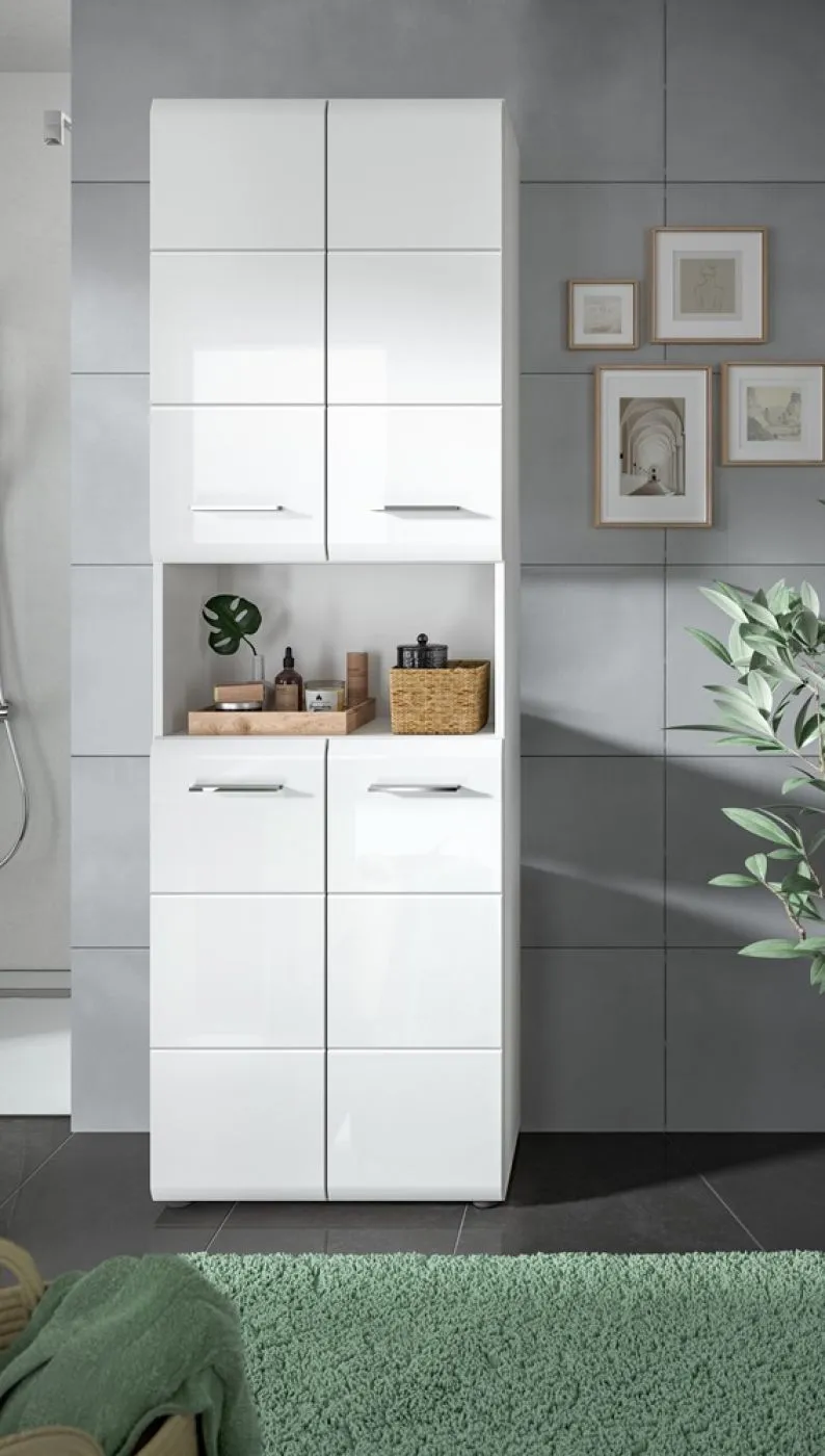 Hochschrank breit Ice | weiß / weiß Hochglanz