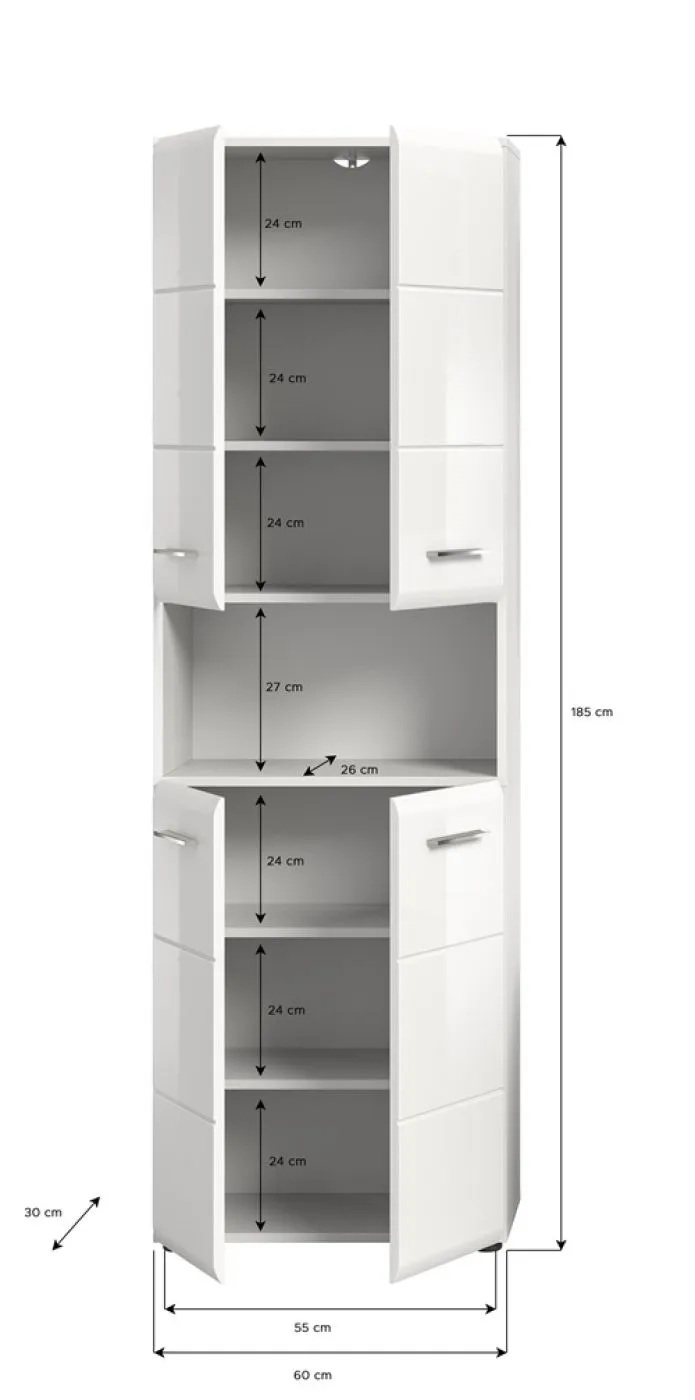 Hochschrank breit Ice | weiß / weiß Hochglanz