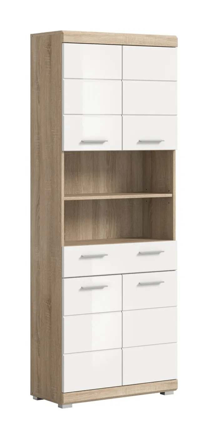 Hochschrank breit Lambada | weiß Hochglanz / Sonoma Eiche