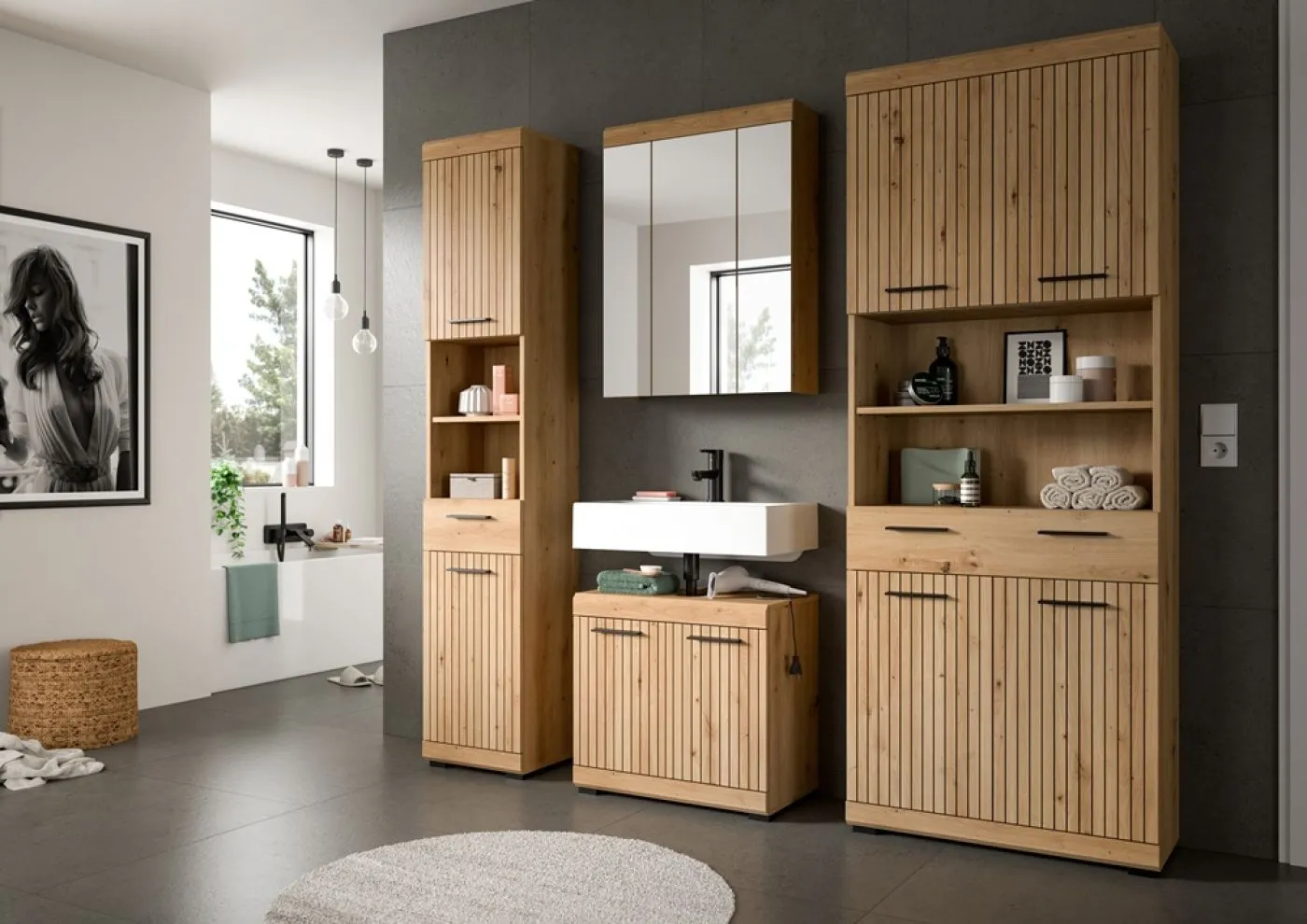 Hochschrank breit Scout | mit Schubkasten | Artisan Eiche