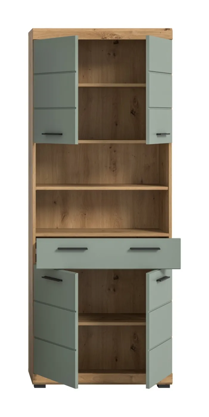 Hochschrank breit Scout | mit Schubkasten | Salbei / Artisan Eiche