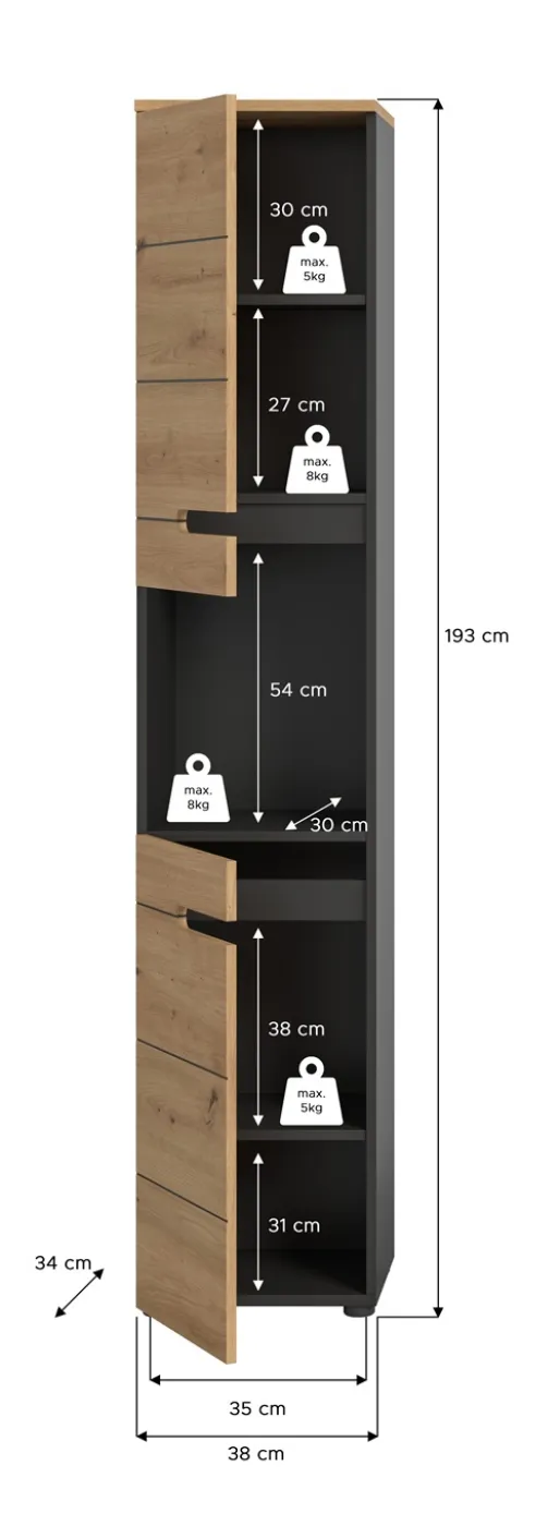 Hochschrank Canu | Artisan Eiche / Basalt grau