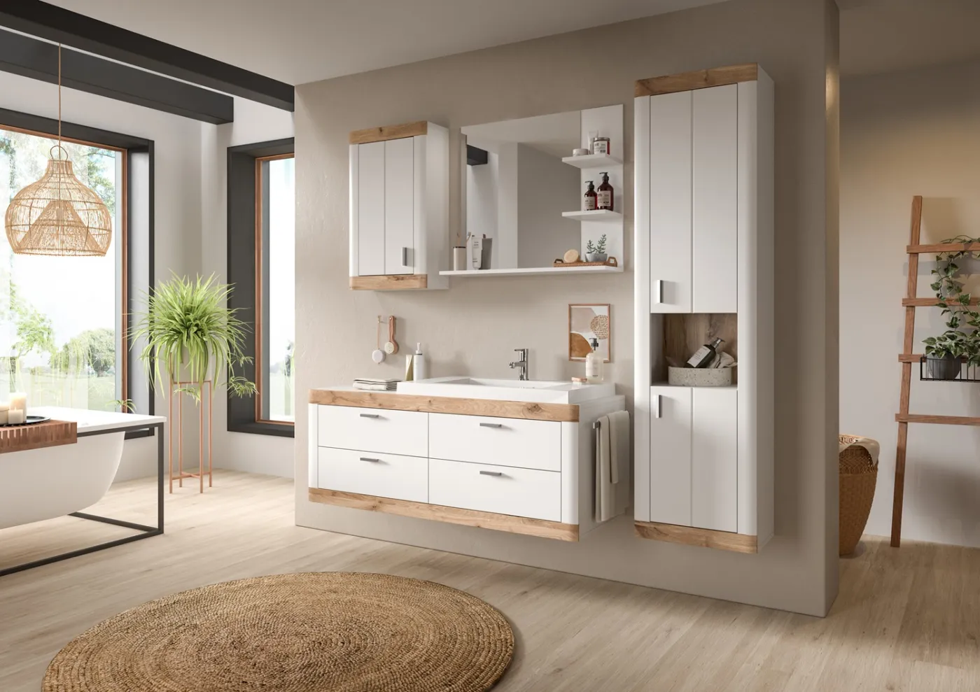 Hochschrank Laredo | weiß / Nox Oak