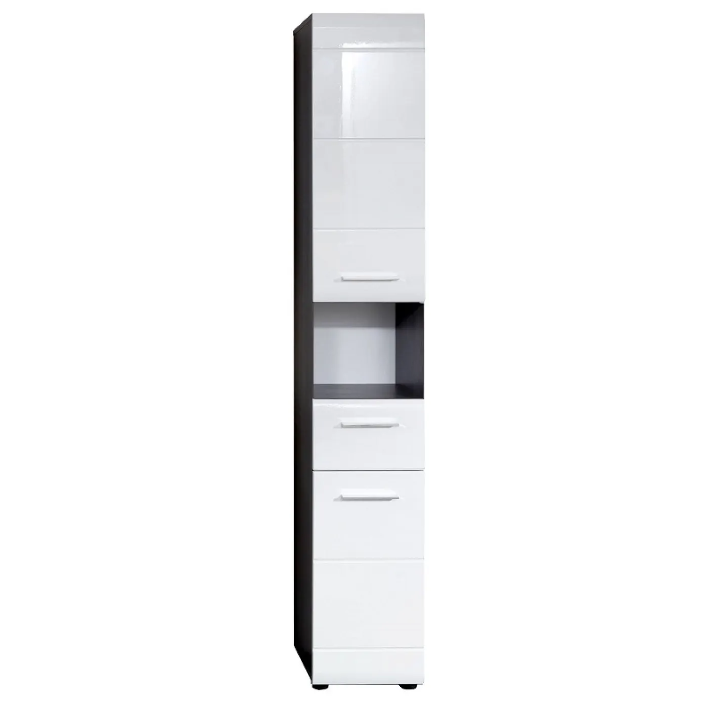 Hochschrank Line | weiß Hochglanz / Sardegna Rauchsilber