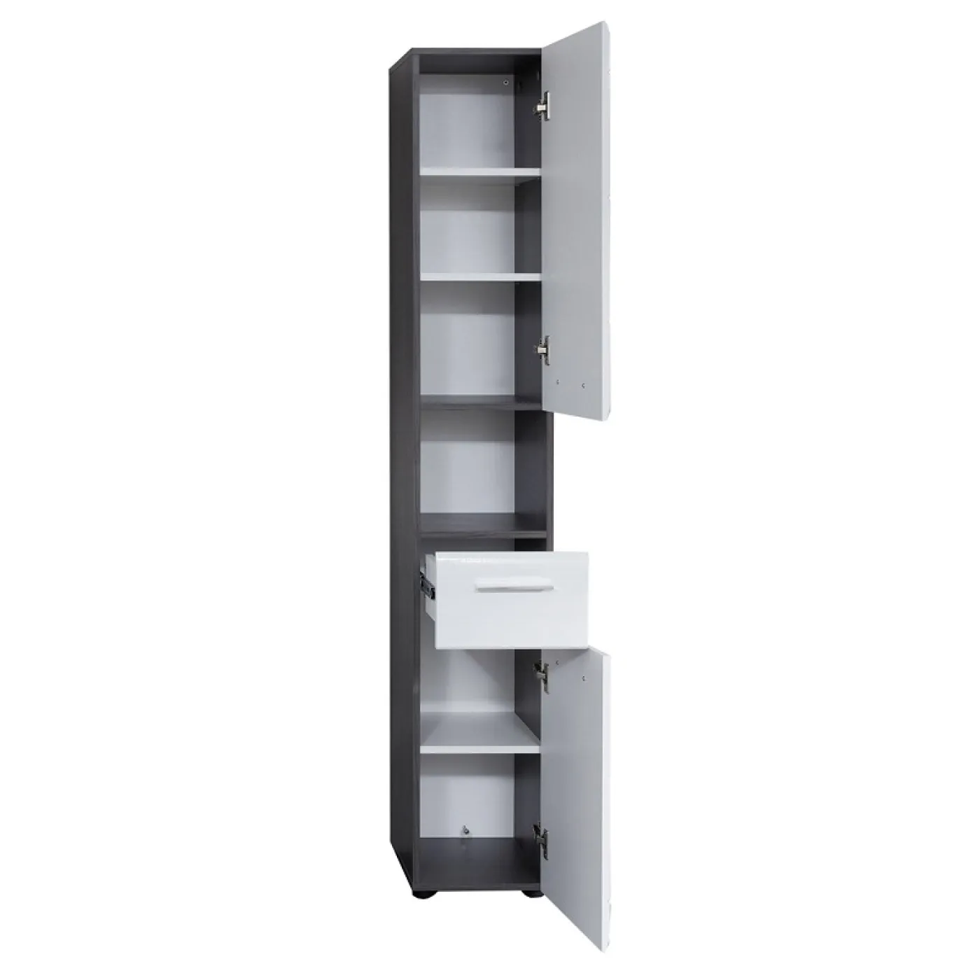 Hochschrank Line | weiß Hochglanz / Sardegna Rauchsilber