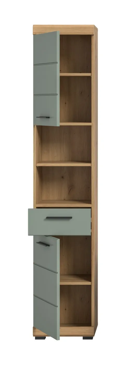 Hochschrank Scout | mit Schubkasten | Salbei / Artisan Eiche