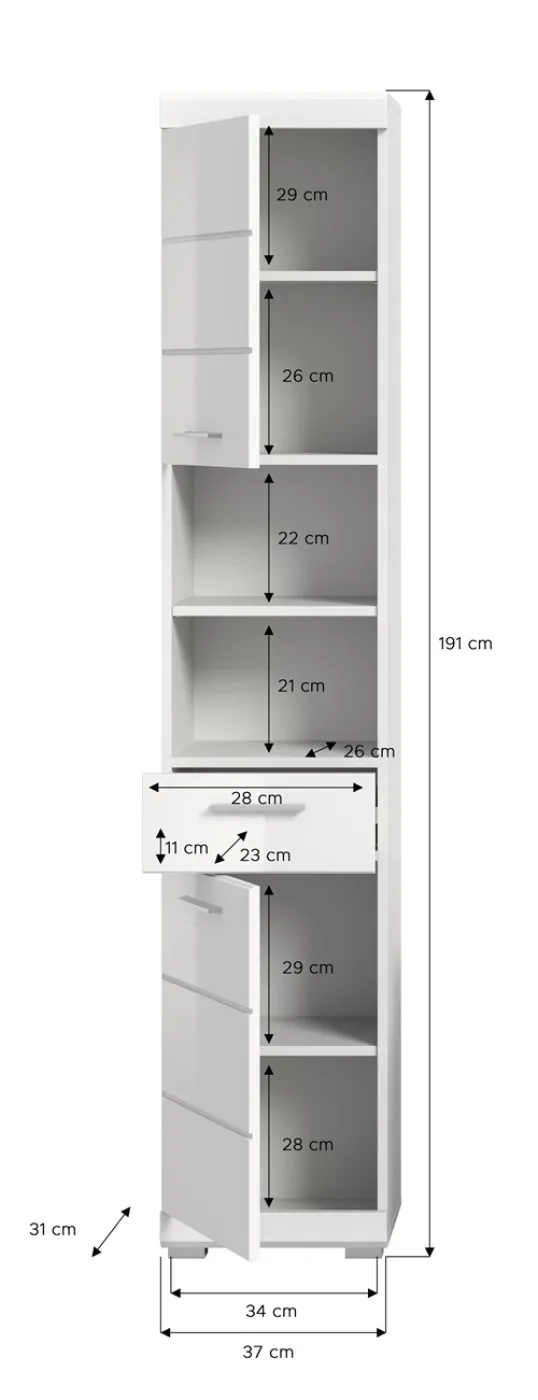 Hochschrank Scout | weiß Hochglanz / weiß