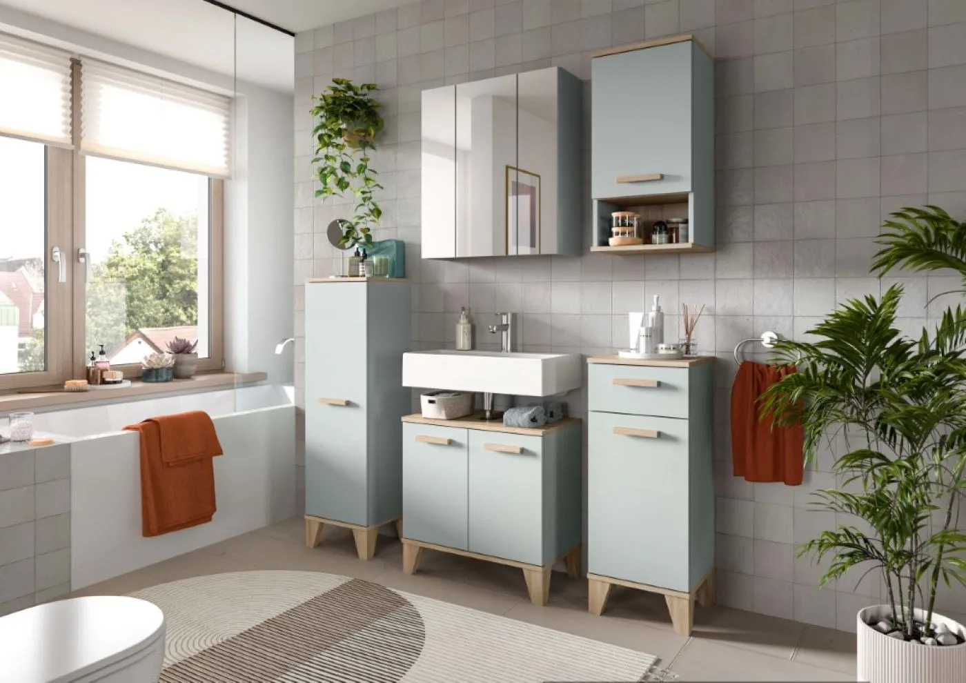 Badezimmerkommode Star | hellgrün / Eiche