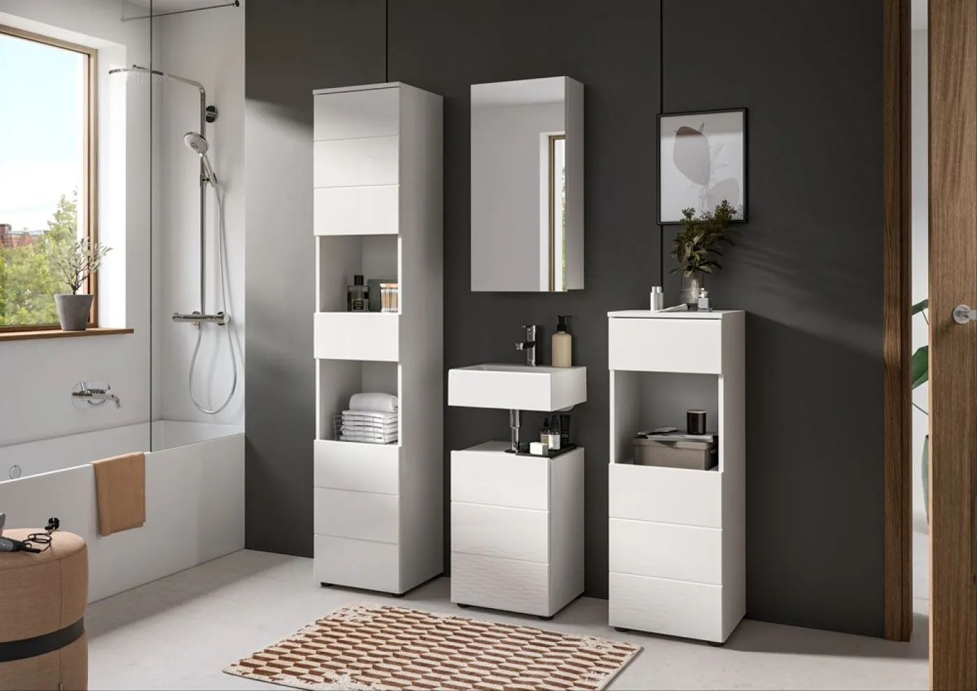 Hochschrank Vira | weiß / weiß Hochglanz