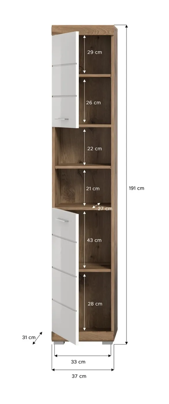 Hochschrank Wave | weiß Hochglanz / Nox Oak