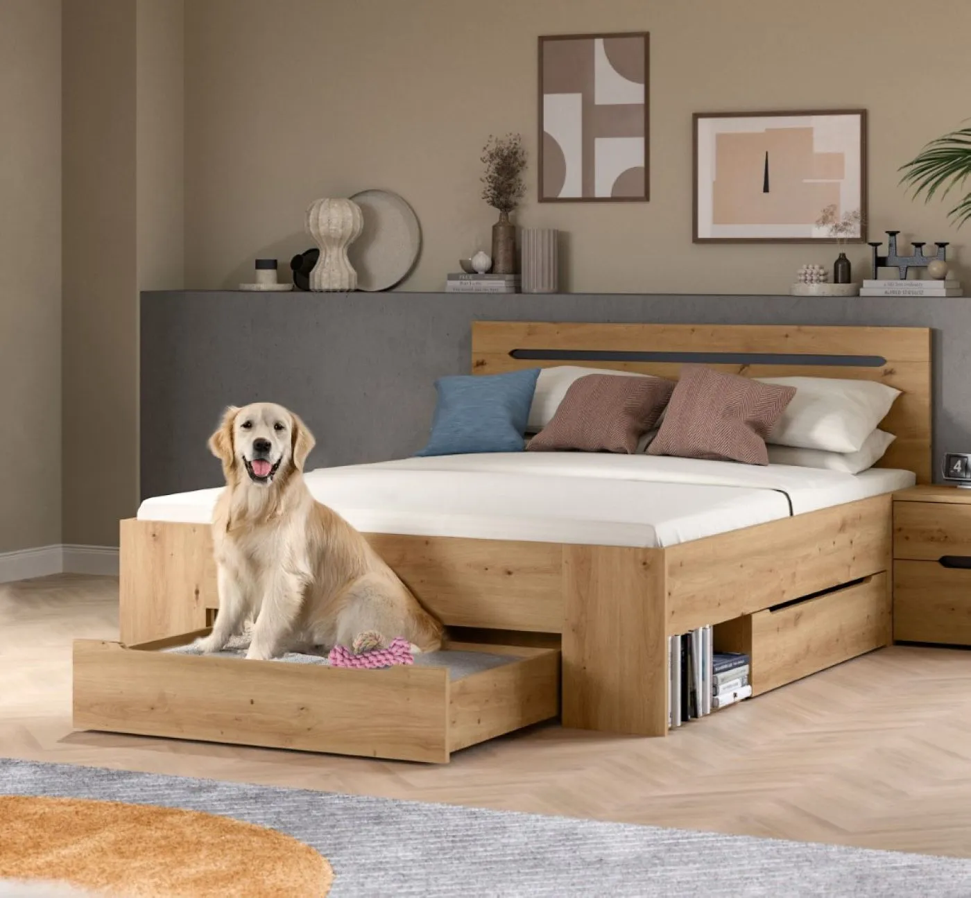 Holzbett Canu | mit Auszüge | Artisan / Basalt grau