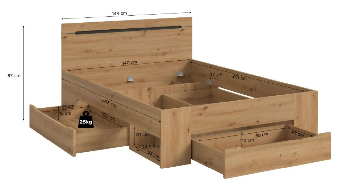 Holzbett Canu | mit Auszüge | Artisan / Basalt grau