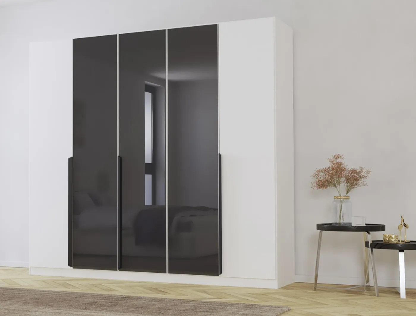 Kleiderschrank Drehtürenschrank Artemis | mit Glastüren | alpinweiß / basalt grau | verschiedene größen