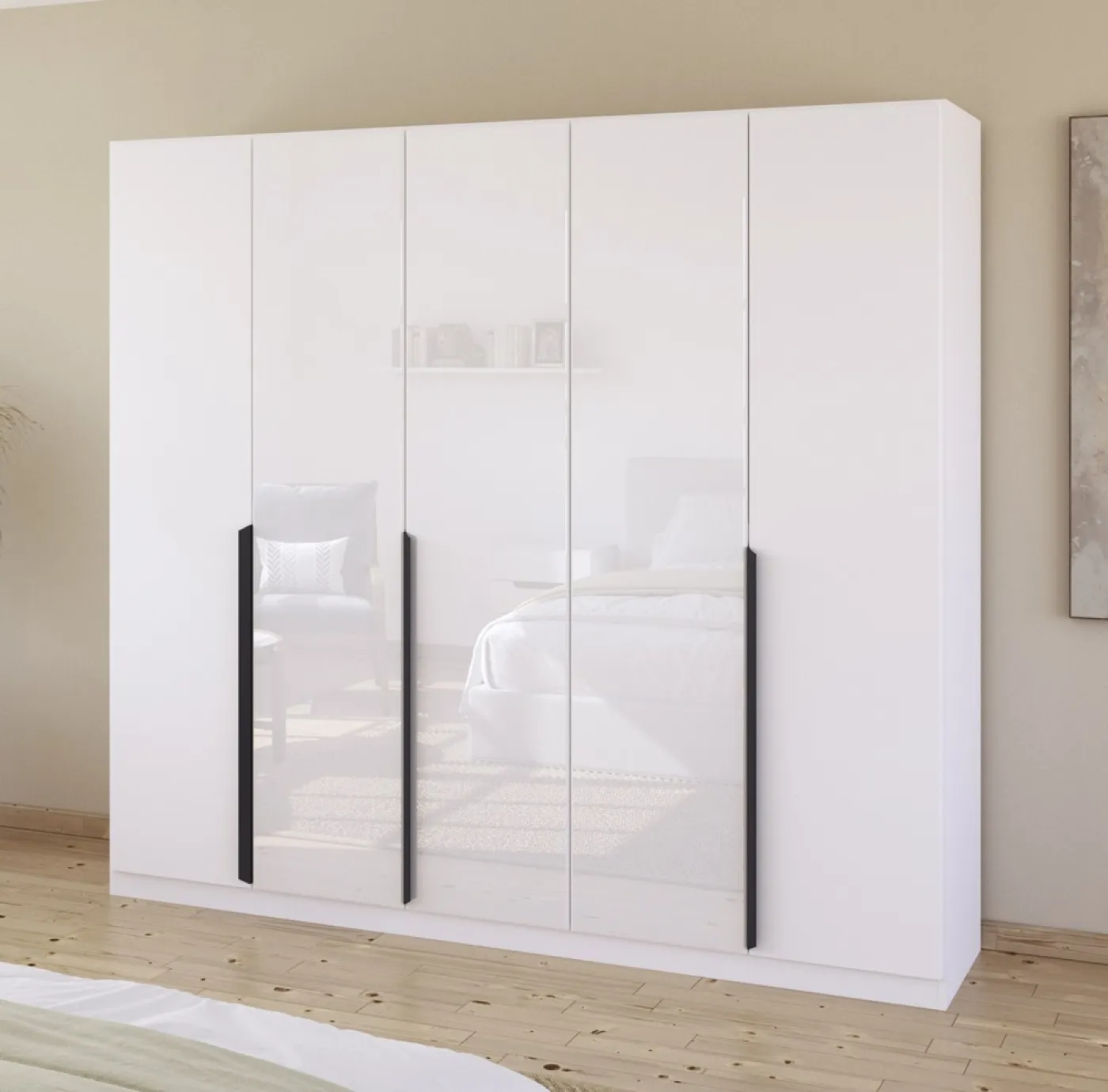 Kleiderschrank Drehtürenschrank Artemis | mit Glastüren | alpinweiß / weiß | verschiedene größen