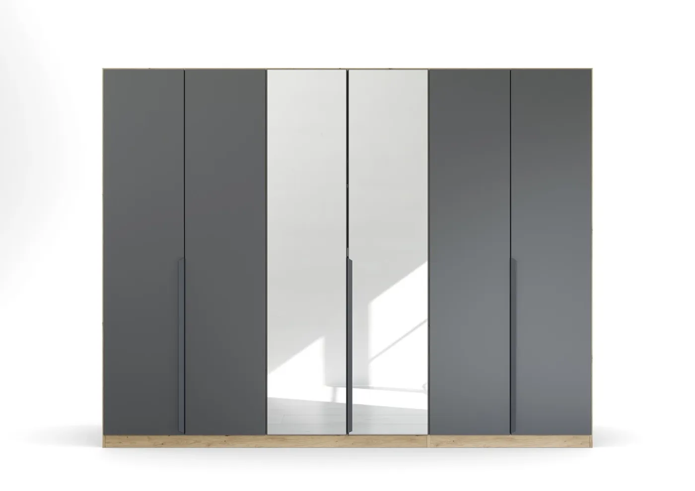 Kleiderschrank Drehtürenschrank Dark&Wood | 5-türig | mit Spiegeltüren | grau metallic / Eiche Artisan | 226x210
