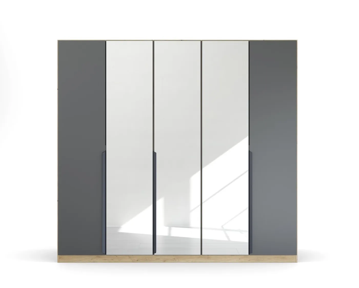 Kleiderschrank Drehtürenschrank Dark&Wood | 5-türig | mit Spiegeltüren | grau metallic / Eiche Artisan | 226x210