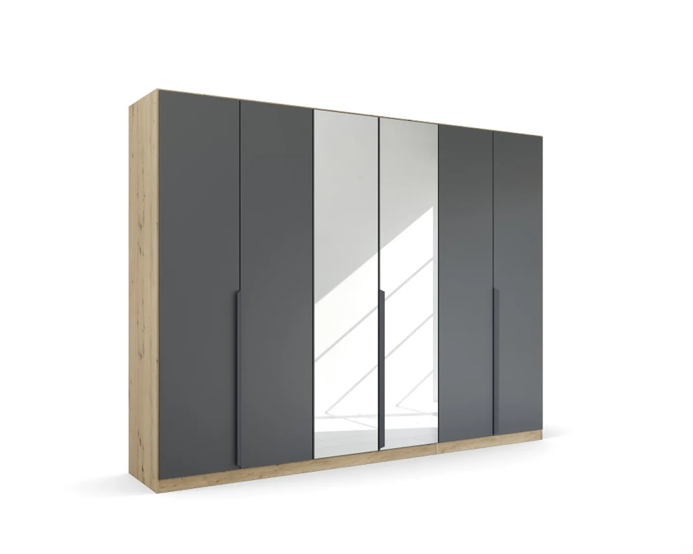 Kleiderschrank Drehtürenschrank Dark&Wood | 6-türig | mit Spiegeltüren | grau metallic / Eiche Artisan | 271x210