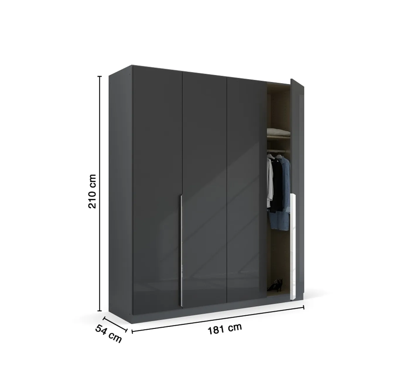 Kleiderschrank Drehtürenschrank Glamour | 4-türig | effektgrau Hochglanz / grau metallic 181x210