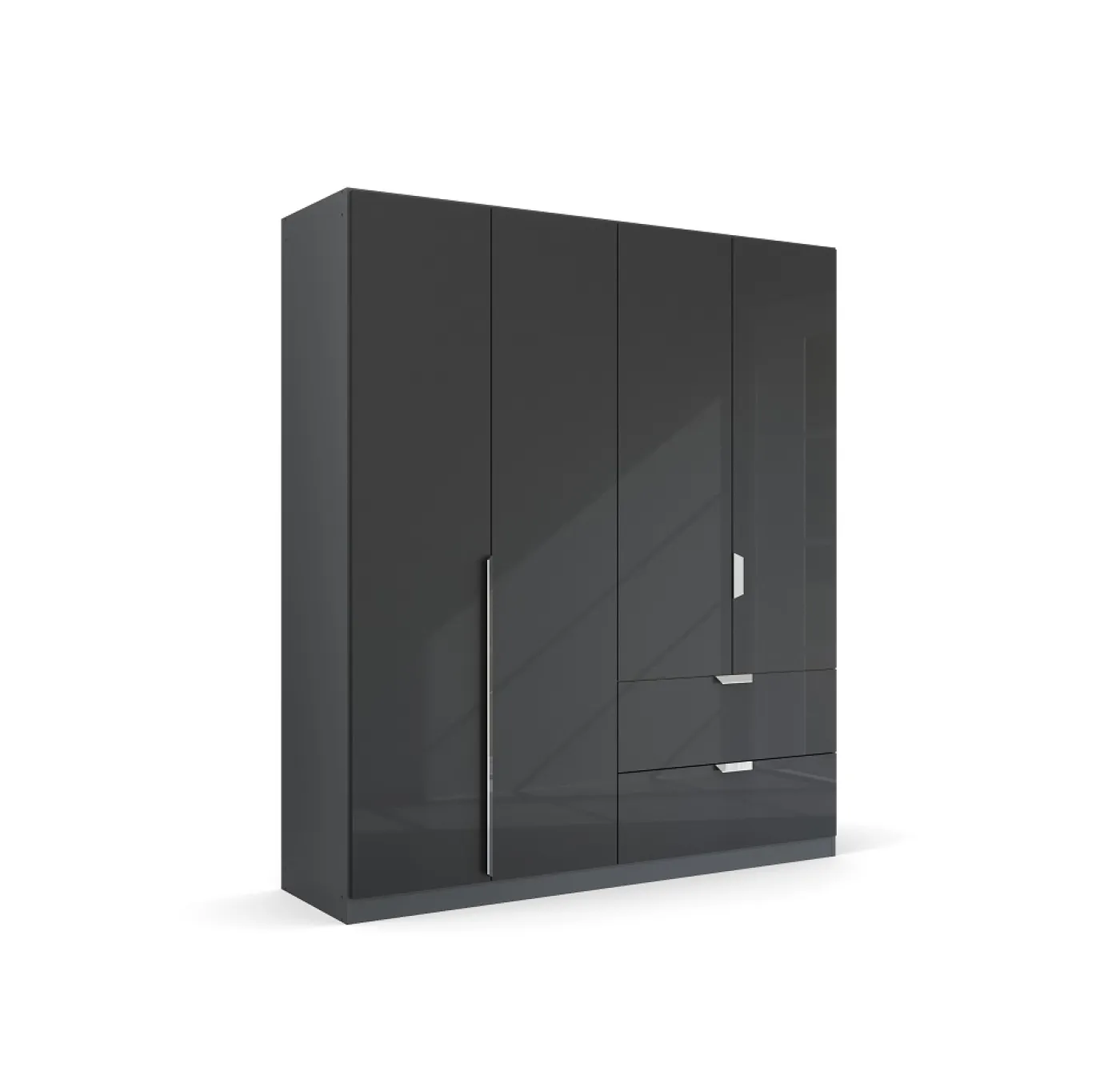 Kleiderschrank Drehtürenschrank Glamour | 4-türig | mit Schubkästen | effektgrau Hochglanz / grau metallic | 181x210