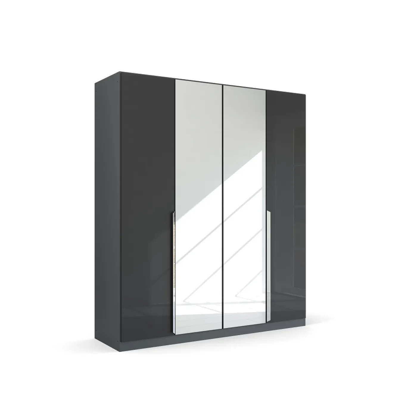 Kleiderschrank Drehtürenschrank Glamour | 4-türig | mit Spiegeltüren | effektgrau Hochglanz / grau metallic | 181x210
