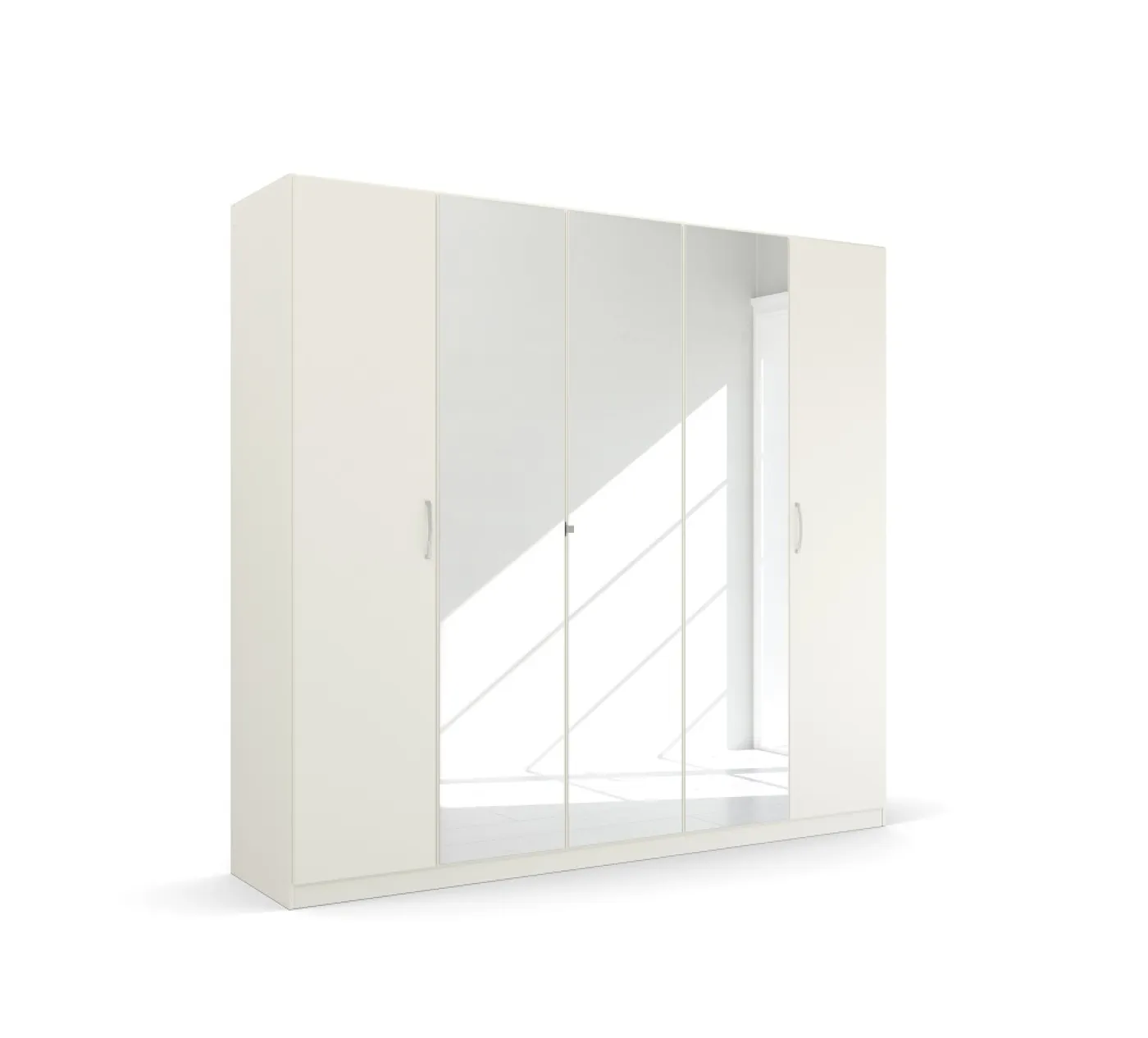 Kleiderschrank Drehtürenschrank Glamour | 5-türig | mit Spiegeltüren | weiß Hochglanz / alpinweiß | 226x210